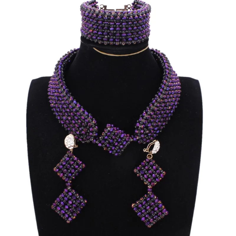 4UJewelry Crystal African Necklace Set Women Big Black &amp Purple Indian Choker Fine Jewellery Pendant Free Shipping Fashion | Украшения и