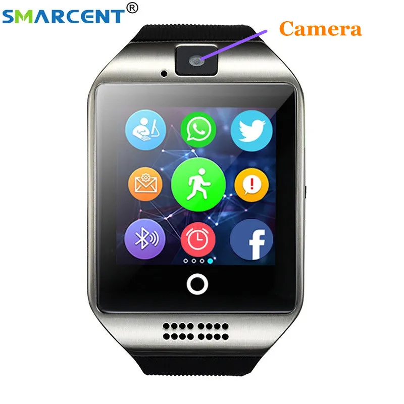 Bluetooth Смарт часы Q18 Шагомер Спорт сенсорный экран камера TF слот для sim карты smartwatch