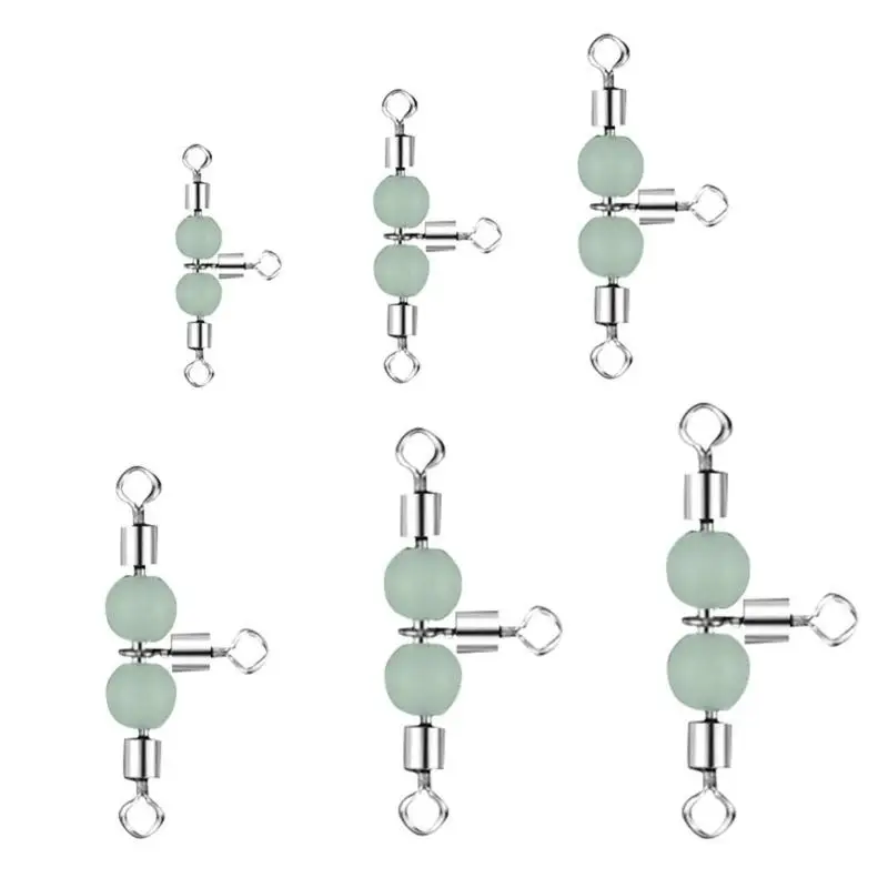 

10pcs 3 Way Fishing Rolling Barrel Swivels Luminous Bead Solid Ring Cross Line Connectors Fishing Tools