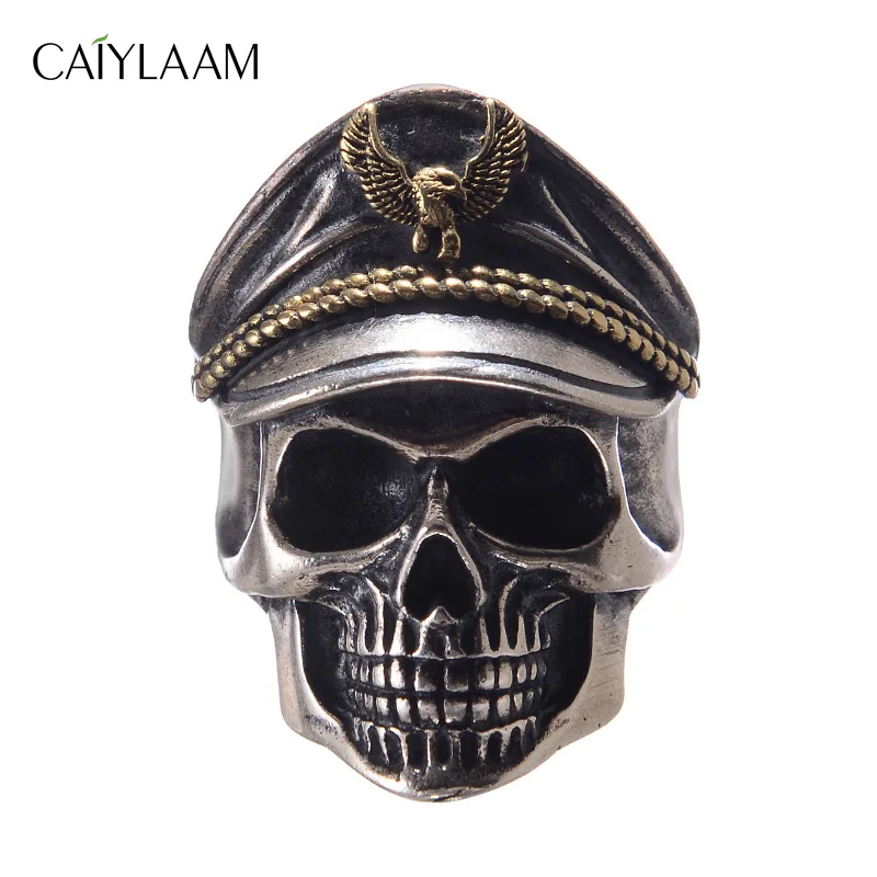 

CAIYLAAM Vintage Style Skull Rings For Male Hip Hop Metal Skeleton Men's Rings Adjustable Navy Hat Eagle Rings Punk Culture