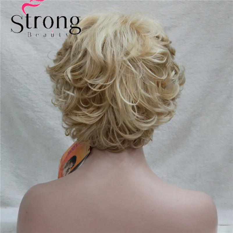 L-427B 24H613 Women`s Wig Wavy Curly Golden Blonde mix blonde Short Synthetic Hair Full Wig (4)