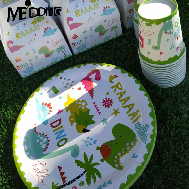 

Dinosaur Disposable party tableware Paper plates Kids boy Birthday party decorations Jurassic world Roar dino jungle party decor