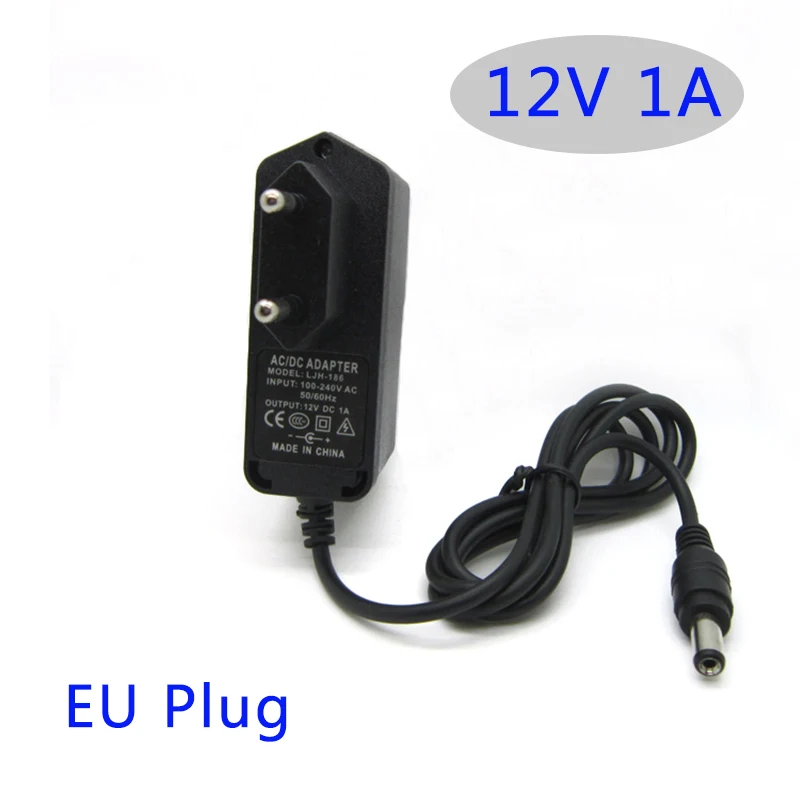 AC DC power adapter 12V 1A 1000MA 12W Converter Adapter Charger DC5.5*2.1mm Plastic case LED driver wall-mounted with EU plug