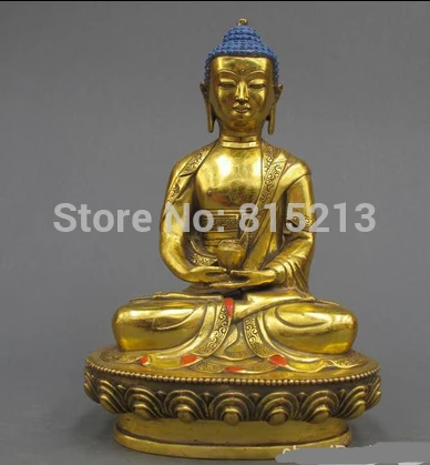 bi00947 12&quotTibet Buddhist Temple Refined Bronze Gild Amitayus Shakyamuni Buddha statue | Дом и сад