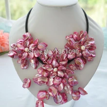 00439 ручной 1" розовый оболочки вязание цветов кожи ожерелье цепь