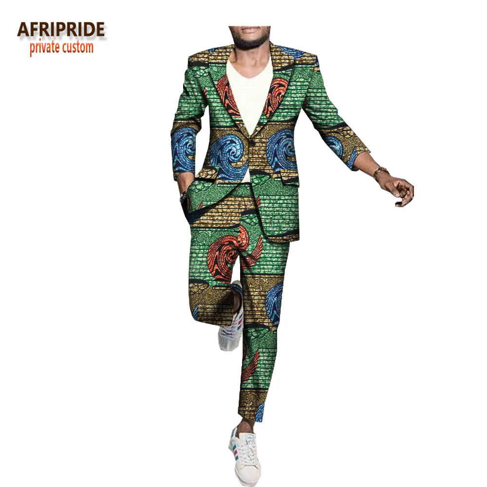

2018 spring&autumn men's casual set AFRIPRIDE three quarter sleeve single button top+ankle length pants casual style A1816001
