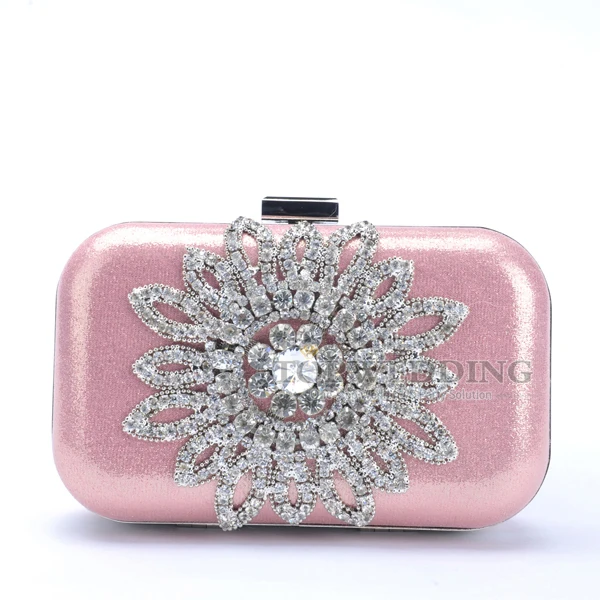 Sweet Style Pink Crystal Flower Sparkle Glitter Handbag Woman Clutch Sweet Style Pink Crystal Flower Sparkle Glitter Handbag Woman Clutch Handbags Bridal Bag Banequt