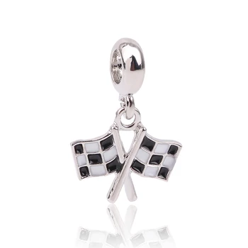 

Couqcy 1PC New Beads Racing flag Hanging Pendants Silver Color Dangle Charms Beads Fit Brand Charm berloque Bracelet Jewelry
