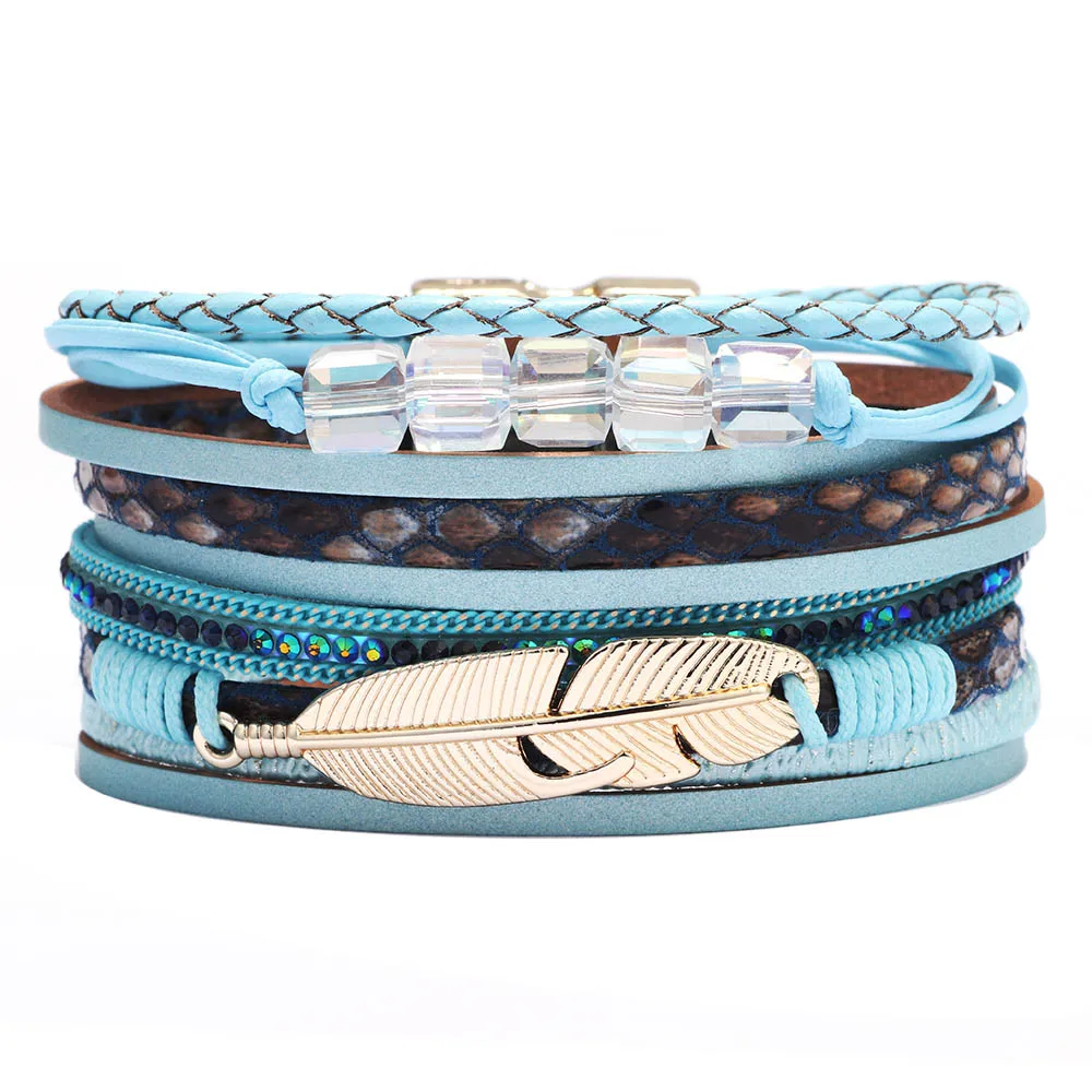 Многослойный браслет из бус в богемном стиле, женские блестящие украшения в сетку, подарочные браслеты для девочек, несколько цветов, 19 см - Окраска металла: blue