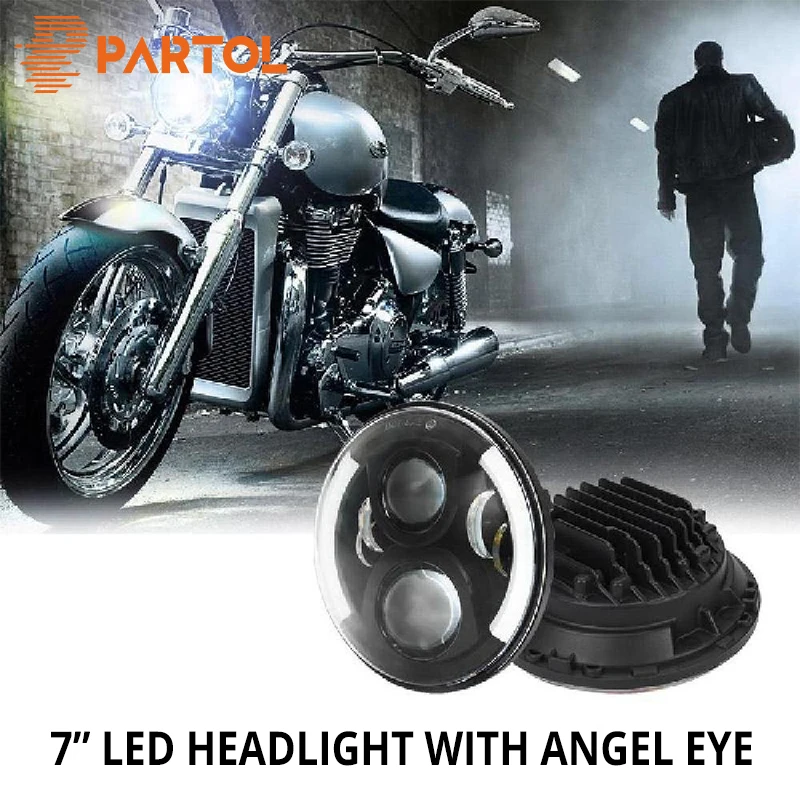

Partol 7inch 60W Motorcycle LED Headlight Driving Light Halo Ring Hi/Lo 6000K 12V 24V For Harley Trike 2009 2010 2011 2012 2013