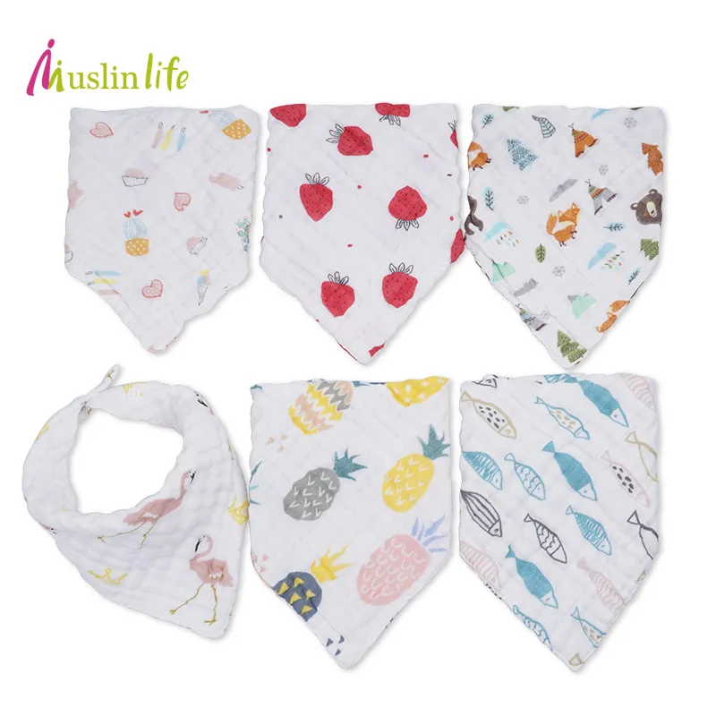 

Muslinlife Soft Muslin Cloth Cotton Baby Bibs,Toddler Bib Baby Bandana Feeding Apron, 8 layers Muslin Cloth (3pcs/lot)