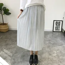 Новая Осенняя юбка и колени гладкий бархат слово модная юбка женская однотонная плиссированная юбка цветная Повседневная Уличная одежда