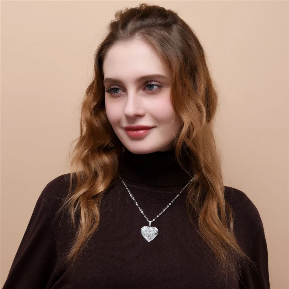 U7 Heart Necklace Pendant Photo Locket Frame Memory Jewelry Rolo Chain 22