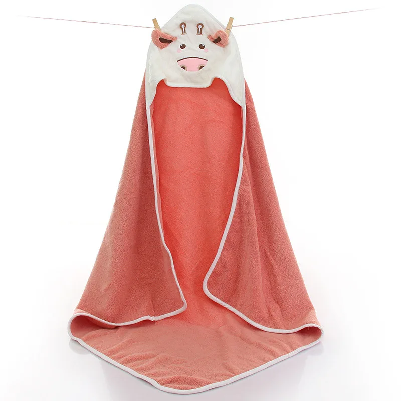 Удобный детский банный халат с милым рисунком животных; детское одеяло; детский банный халат с капюшоном для малышей; детское банное полотенце - Color: watermelon red