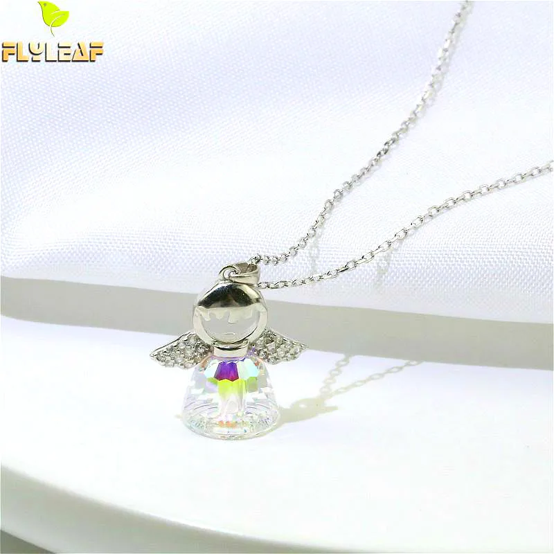 

Flyleaf 925 Sterling Silver Necklace Women Angel Crystal Fashion Chain Fine Jewelry Cubic Zirconia Simple Necklaces & Pendants