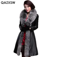 QAZXSW, пальто размера плюс, кожа, овчина, пальто, новинка, зима, для женщин, Лисий мех, воротник, длинная куртка, натуральная кожа, куртка LH1276