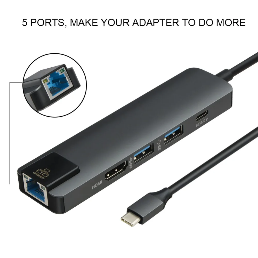 Type C-HDMI концентратор RJ45 usb-хаб Gigabit Ethernet USB 3,0 порты для передачи данных для ноутбука Macbook ПК планшета для xiaomi