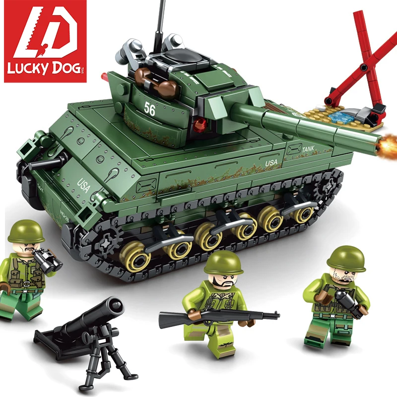  Military Tank Building Blocks Sherman M4 Tank Constructor LegoINGly Ww2 Figures Toys for Children