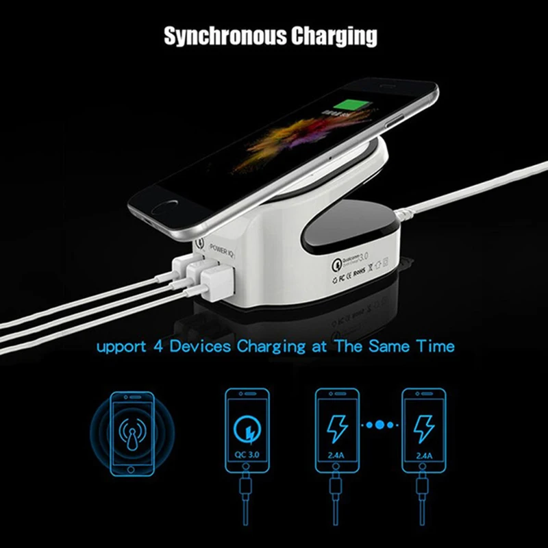 3 puertos USB socket para Quick Charge 3.0 smart phone enchufe telefon Portable Adaptador wireless charger for apple iPhone 8 X