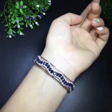 Натуральный голубой сапфир браслеты с природным драгоценным камнем Роскошные массив волнистые браслеты S925 Серебряный браслет для женщин Подарочные ювелирные изделия