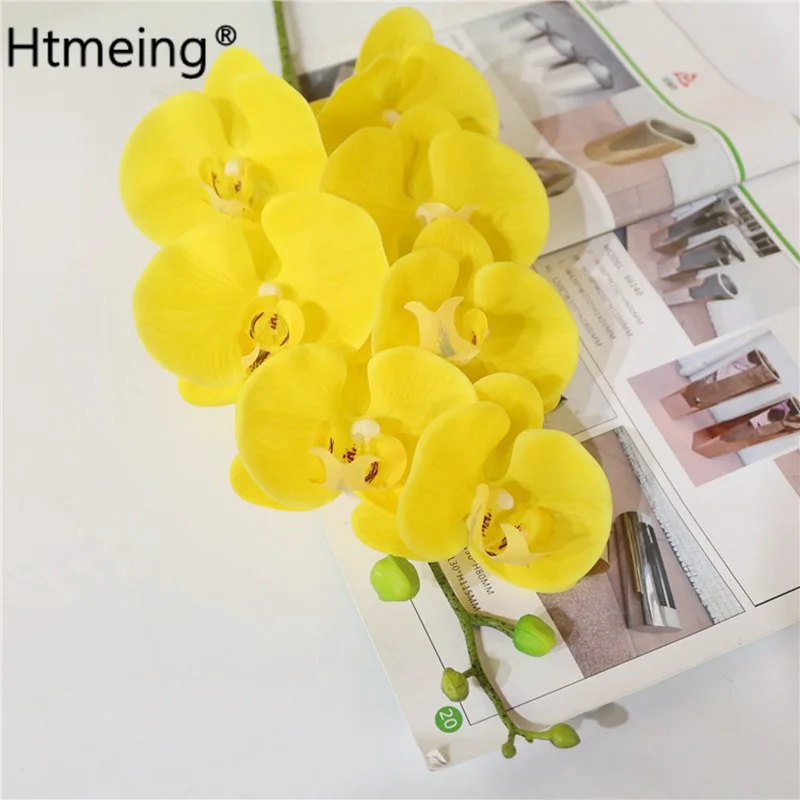 Высокое качество, искусственные стебли орхидеи, латекс, силикон, настоящее прикосновение, Большие растения орхидеи, свадебная композиция, аксессуары для дома и кухни - Цвет: yellow