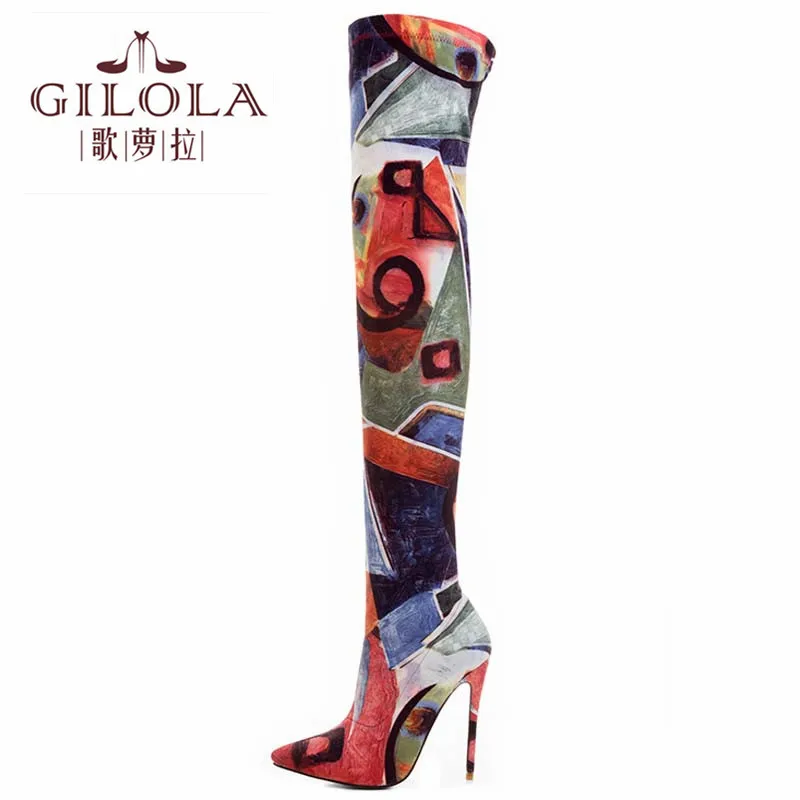 

GILOLA 12cm High Heels Over The Knee Boots Fashion Women Boots Long Autumn Winter Women Shoes Woman #Y0309219Q