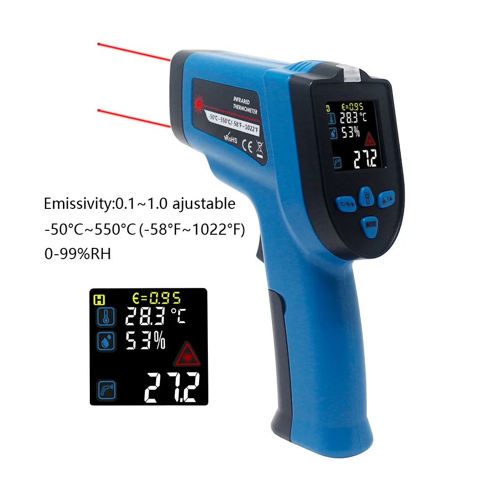 Бесконтактный цифровой инфракрасный термометр ИК лазерный точечный пирометр измеритель температуры C/F выбор-50C~ 380c-50c~ 550C - Цвет: 50C-550C 58F-1022F