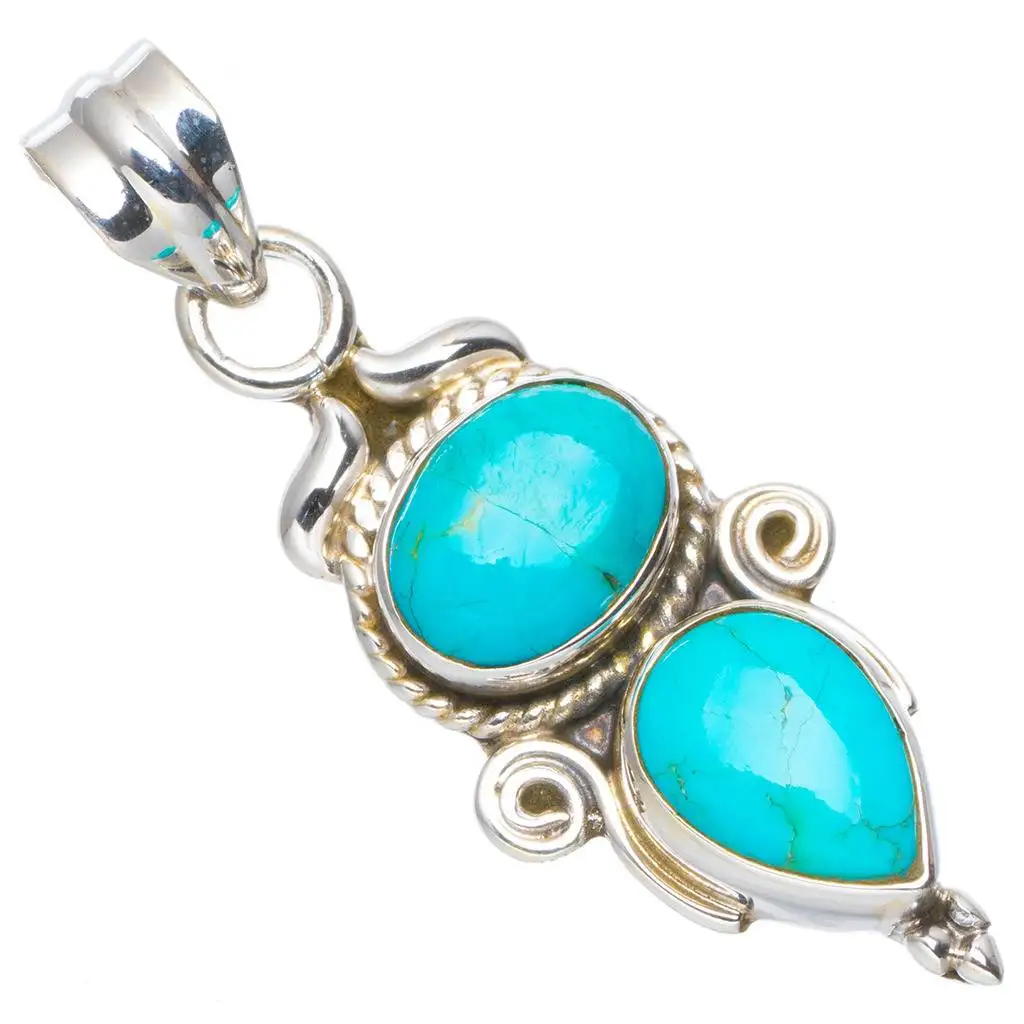 

Natural Turquoise Handmade Unique 925 Sterling Silver Pendant 1.5" A0149