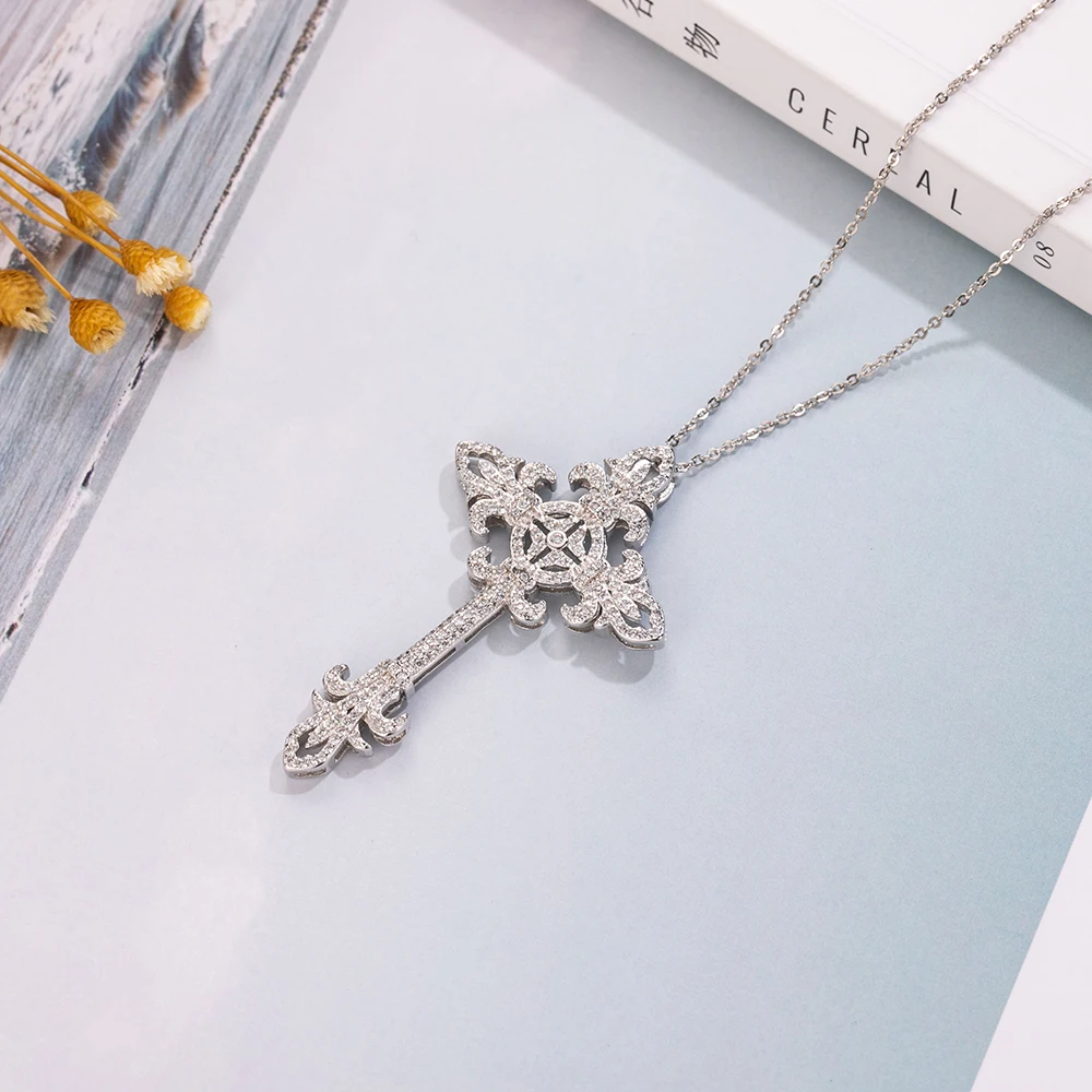 Brand 925 Silver diamond painting full Exquisite palace Cross Pendant Necklace for women men Crucifix Charm Luxury Jewelry