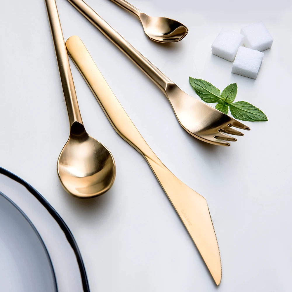 

Gold Black Drawing Cutlery 304 Set Stainless Steel Western Food Tableware Sets Fork Knife TeaSpoon Dinner Dinnerware Set 4pcs