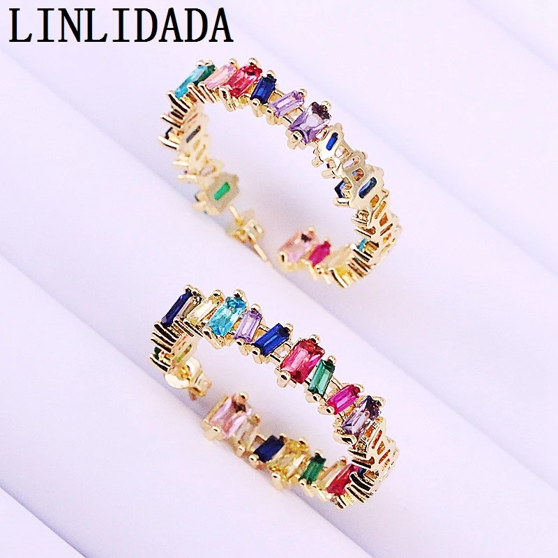 

6Pairs Fashion Gorgeous Earring Jewelry for Women Gold Color Paved Colorful CZ Zircon round circle Wedding Earrings