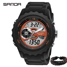 SANDA Мужские Аналоговые кварцевые цифровые часы со светодиодами дисплей водонепроницаемые спортивные часы для мужчин силиконовый светодиодный Электронный Мужской Relogio