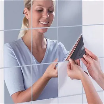 

9 pcs 16pcs Acrylic Silver 3D Square Mirror Wall Stickers Patchwork Wall Home Decor Removable decals
