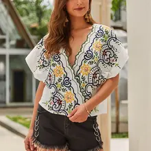 Summer Floral Embroidery Blouse Women Boho Sexy V Neck Travel Fashion Beach Tops Female Loose Large Size Chic White Blouse Shirt Summer Floral Embroidery Blouse Women Boho Sexy V Neck Travel Fashion Beach Tops Female Loose Large Size Chic White Blouse Shirt