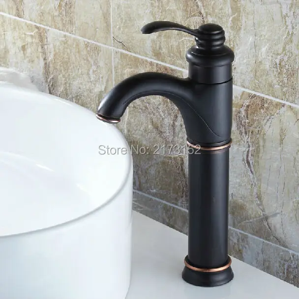 

Free Shipping Solid Style Tall Black Bronze Bathroom Faucet Luxury Black Painted Brass Basin Sink Mixer Tap B-034