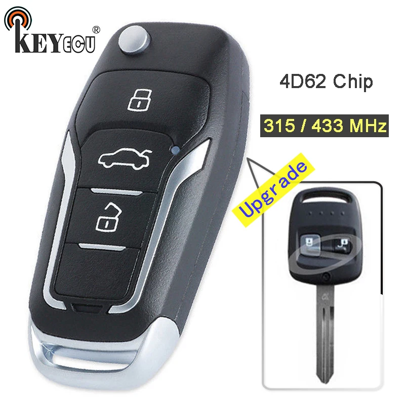 Обновленный складной ключ KEYECU 315 / 433 МГц с чипом 4D62 2 кнопки дистанционный