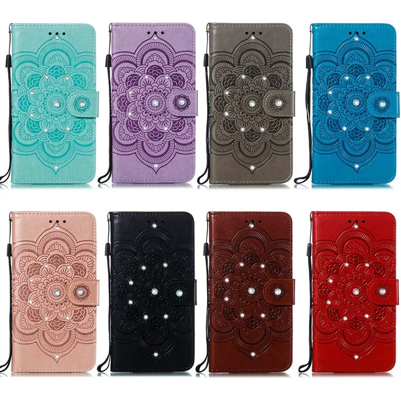 

Jewelled PU Leather Case For Samsung Galaxy A51 A 10 20 20e 30 40 50 70 10s 20s Flower Leather + Soft TPU Stand Flip Case Cover