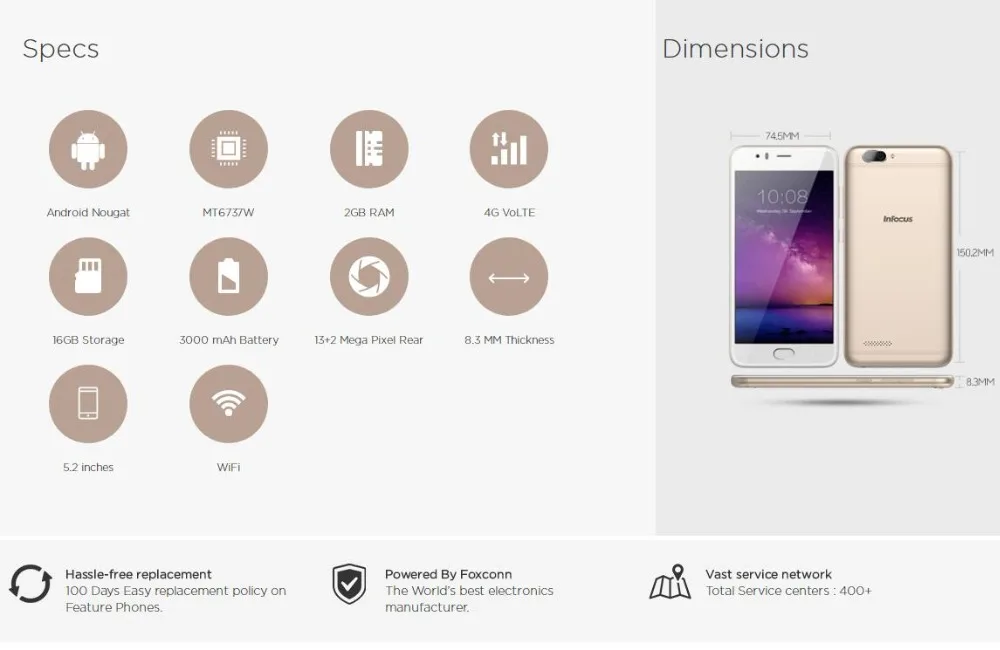 Мобильный телефон Infocus A3 4G FDD LTE Android 7,0 MT6737W четырехъядерный 5," 1280x720 2G ram 16G rom 13MP