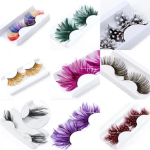 ICYCHEER 1 пара Новые Необычные мягкие перьевые накладные ресницы для макияжа Красочные ресницы для наращивания косметика