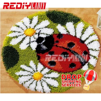 

Latch Hook Rug Kits DIY Needlework Unfinished Crocheting Rug Yarn Cushion Mat Ladybird Flowers Embroidery Carpet Free Shipping