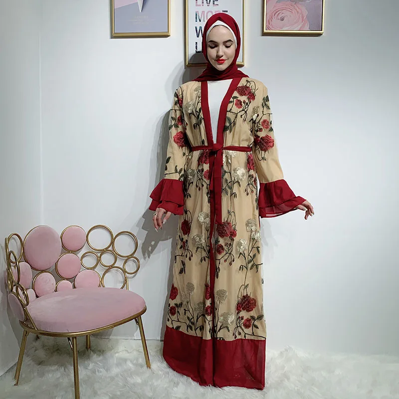 Новая вышивка абайя, кафтан Дубайский Мусульманский платье хиджаб исламский турецкий женский кафтан одежда Рамадан Jilbab платья халат Musulman