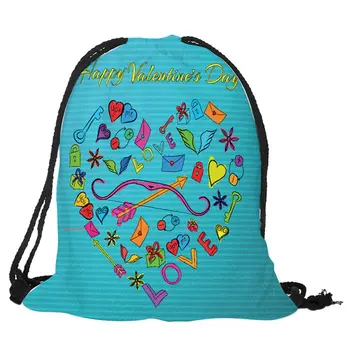 

ABDB Valentine's Day Digital Print Bundle Backpack bag with rope backpack With English "Happy Valentine's Day" heart / key