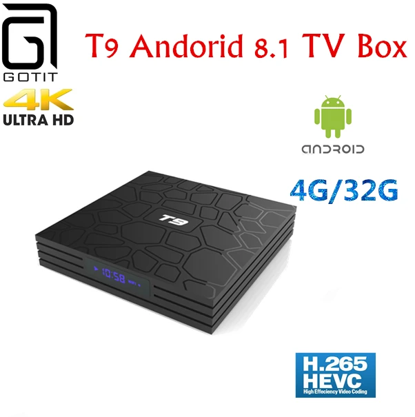 

GOTiT T9 Android 8.1 TV Box 4K 4G 32G RK3328 2.4G Dual-band WiFi Smart TV Box Support H.265 decoding IPTV Media Player