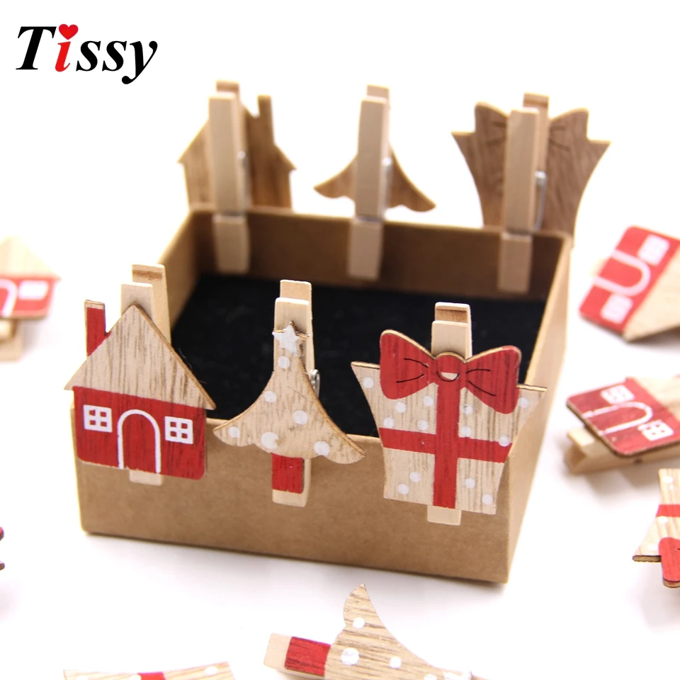 

20PCS Creative Clips White&Red Wooden Clips Photo Clips DIY Wood Crafts For Home Decor Wedding Birthday Christmas Party Supplies