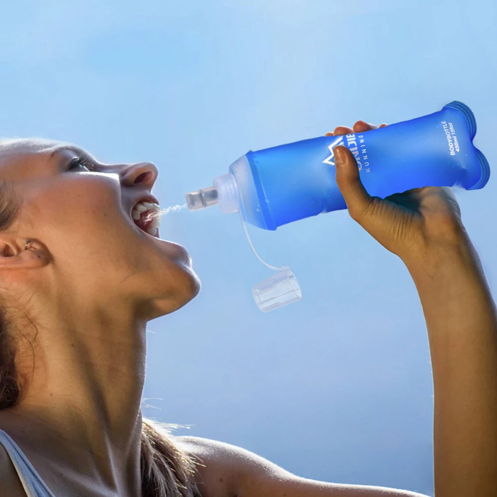 450ml / 500ml Outdoor Water Drinking Bottle Bicycle Water Bottle Soft Folding Flask BPA Free for Running Hiking Marathon