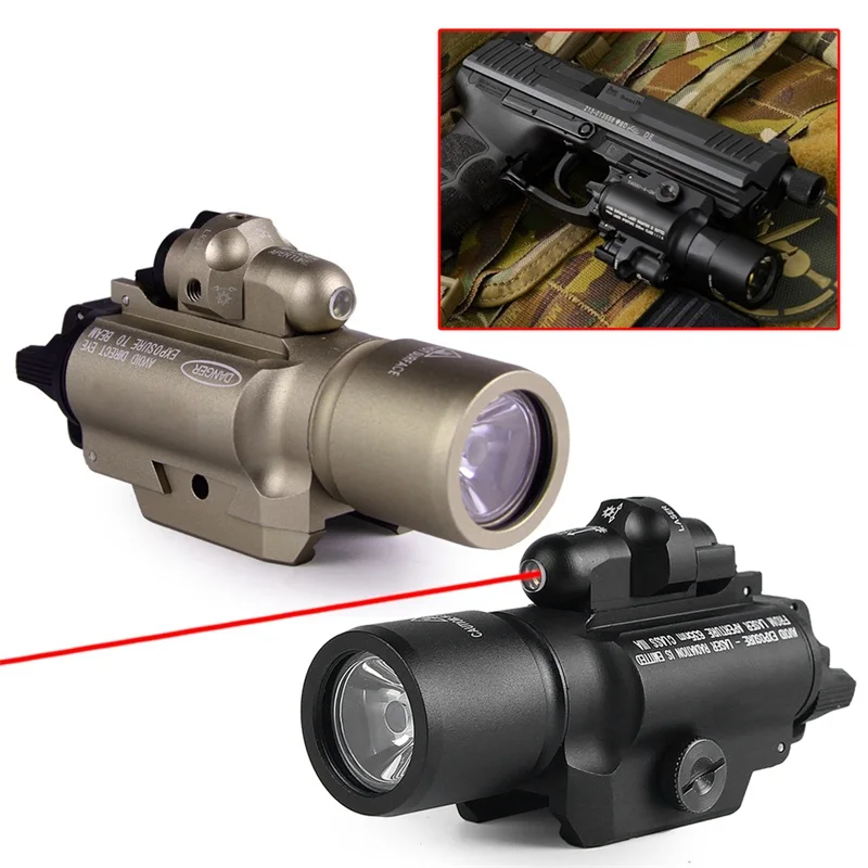 Tactical X400 LED Handgun Flashlight Weapon Light With Red Laser Sight Combo For Airsoft Hunting Shooting (6)