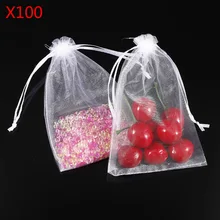 10x15 см 100 шт белая Органза Подарочная Упаковка большие мешки для конфет, свадебный сувенир и подарки на заказ