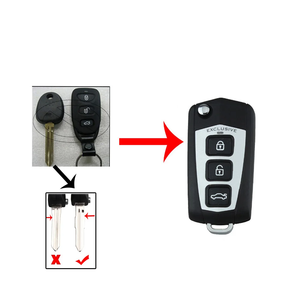

Replacement 3+1 Button Flip Key Shell Blank Key Case Refit for HYUNDAI Sonata Genesis Coupe Remote Fob SV with Sticker