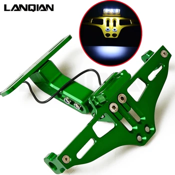 

For Kawasaki Ninja ZX10R/11/1400 ZX6RR Universal Motorcycle License Plate Holder Bracket Adjustable Angle Fender Eliminator LED