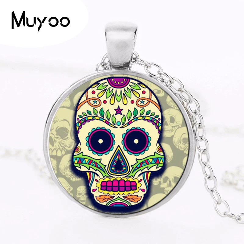 

Necklace Skeleton Photo Pendant Tattoo Gothic Flower Jewelry Glass
